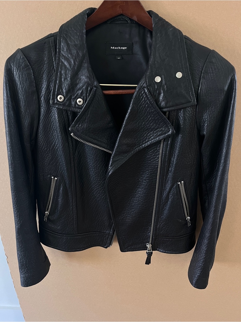 Mackage Women's Black Genuine Leather Moto Jacket Size Small S/P Luxury Mint